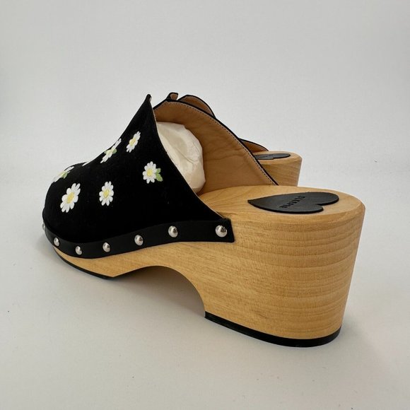 Sleeper Black Daisy Matilda Shearling Silk/Wooden Clog sz 40/US 9-9.5 NWOT NEW - Picture 9 of 10